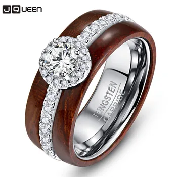 

JQUEEN Exaggeration Silvery Inlaid Zircon Tungsten Carbide Ring For Women Men Wedding Bands Alder Acacia Ring Jewelry Gift