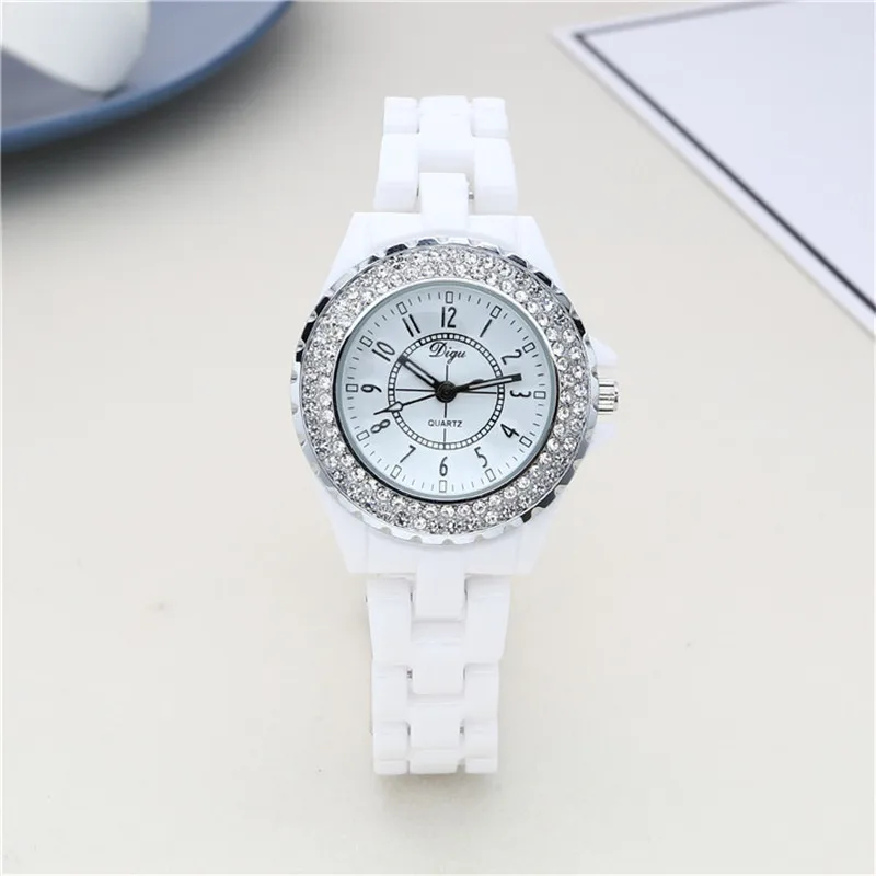 Женские кварцевые часы, керамические часы с белым бриллиантом, водонепроницаемые женские часы, женские элегантные часы - Цвет: D033