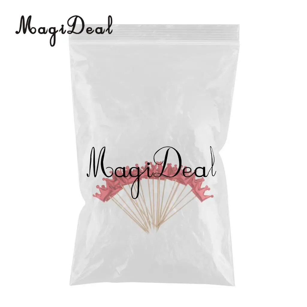 MagiDeal 20pcs PU Leather Crown Cake Topper Cupcake Toothpicks Wedding Birthday Party Baby Shower Party Fruit Food Sticks