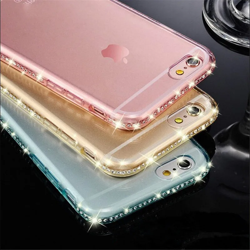 

Transparent silicone edge drill phone case for iPhone7 8 6 6S soft TPU transparent Bling case for iPhoneX XR XS XSMAX Cover