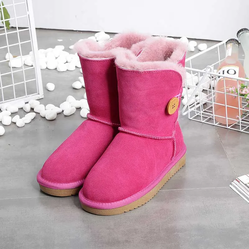 И розничная ; высококачественные женские классические зимние ботинки в австралийском стиле; зимние ботинки из натуральной кожи на натуральном меху; Брендовая женская теплая обувь - Цвет: Rose Red