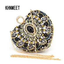 Сердце форма черный бисерный Knucklebox палец кольцо кристаллический замок атласная вечерняя сумка женская свадебная мода вечерние сумочки клатч 886