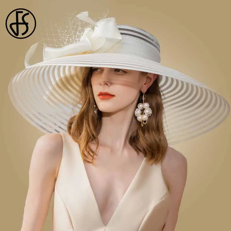 Sombreros de boda de ala grande para mujer elegante negro Kentucky Derby sombrero ancho grande Bowknot pluma Iglesia señoras vestido sombreros sombreros de fieltro - 3