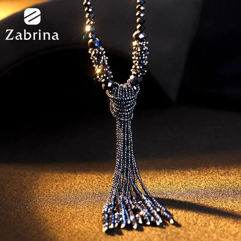 European style fashion collocation of shiny string beads necklace high-grade crystal long tassels women
