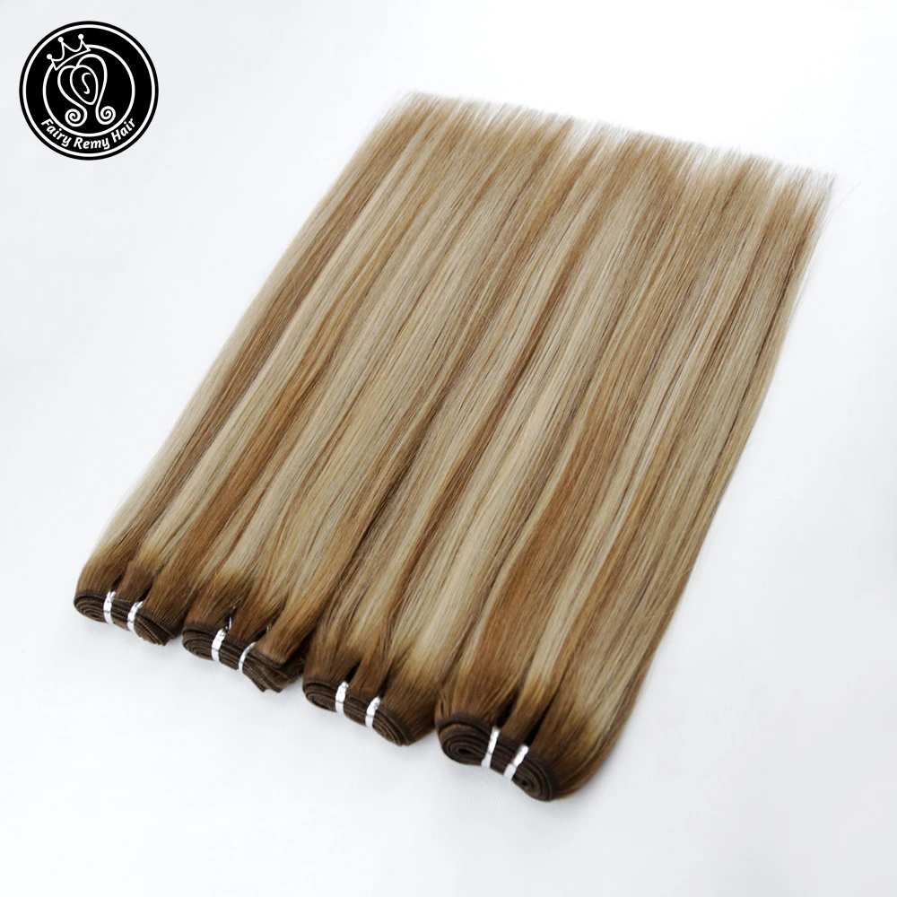 Сказочные волосы remy 100 г/шт. 16 дюймов Remy прямые человеческие волосы уток пучок s Balayage цвет двойное плетение наращивание волос пришить в пучке