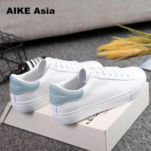 Aike ASIA/женские кроссовки; коллекция года; модная дышащая Вулканизированная обувь из искусственной кожи на платформе со шнуровкой; повседневные белые кроссовки; tenis feminino - Цвет: c09 Blue