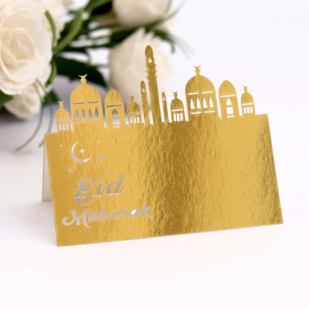 10 шт. Eid Mubarak вечерние карты для сидений, лазерные полые праздничные карты, Золотые Бронзовые карты для места, счастливые Eid Ramadan Kareem мусульманские Вечерние украшения