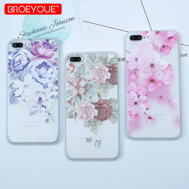 Case For iPhone X 3D Relief Soft TPU Cute Floral Silicon 7Plus 8Plus 6 6s 6Plus 6sPlus 5 5S SE Phone |