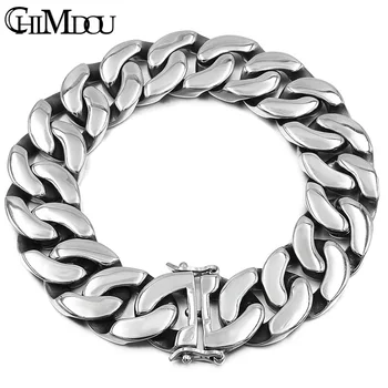 

CHIMDOU Fashion New Stainless Steel Charm Bracelet Men Cool Chunky Men's Bracelet 2018 Male Wristband Jewelry