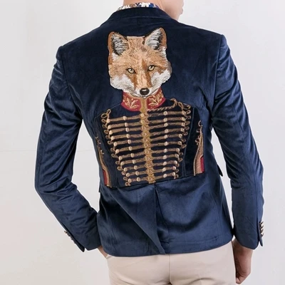 

Freeship luxury medieval fox general embroidery velvet leisure causal slim jacket /club/show jacket/ASIA SIZE