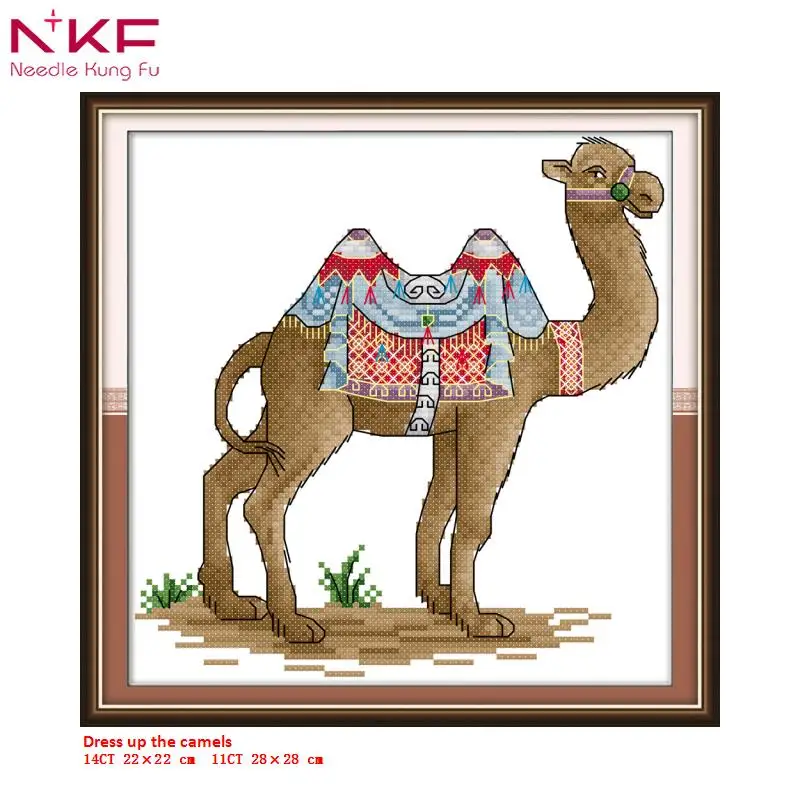 

NKF Cross Stitch Dress up the camels Animal Pattern Chinese Cross Stitch Printed Canvas Embroidery Needlework Sets Home Decor