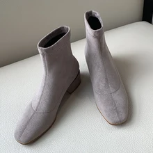 INS/популярные женские флокированные ботильоны эластичная Тканевая обувь женская обувь с квадратным носком длиной 22-26 см женские ботинки всесезонные зимние ботинки