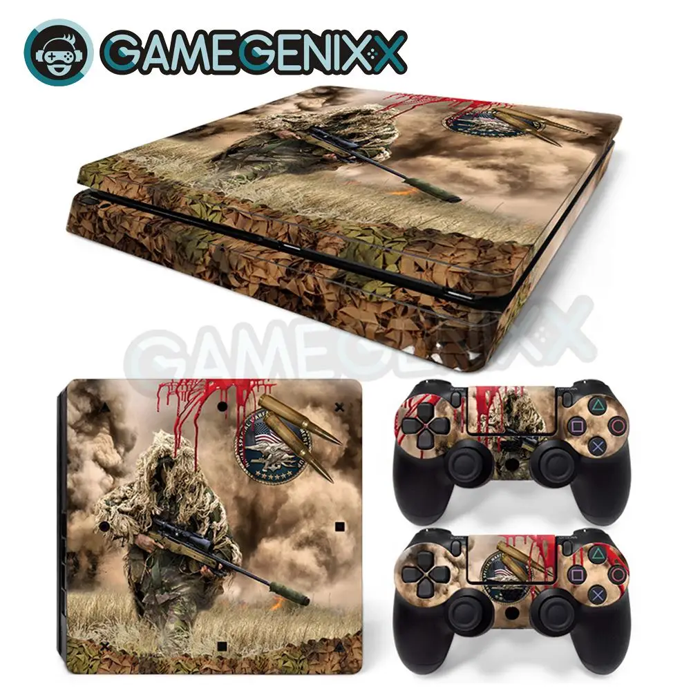 

GAMEGENIXX Skin Sticker Vinyl Decal for PS4 Slim Console and 2 Controllers - Camouflage Sniper