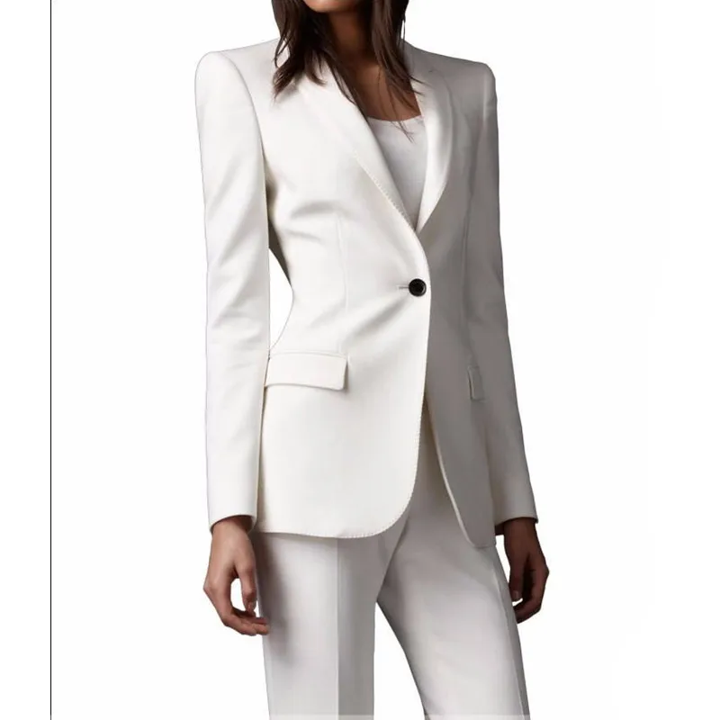 97 Slim Fit Custom made Ivory Women Pant Suits Shawl Lapel Fashion Long Sleeve Ladies One Button jacket+pants