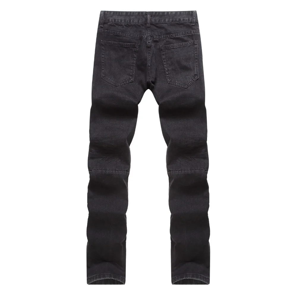 Мода весна осень повседневные облегающие черные обтягивающие рваные колени с дырками на молнии джинсовые хлопковые байкерские уличные джинсы для мужчин