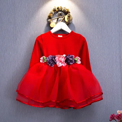 Новинка; Лидер продаж; модное милое платье с вышивкой в виде Минни Маус; коллекция года; сезон осень; хлопковое мини-платье с длинными рукавами и рисунком для маленьких девочек - Цвет: -G28-Red-