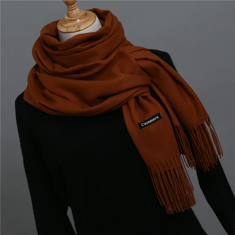 Роскошный брендовый женский шарф, модный однотонный кашемировый шарф осень-зима, женский теплый длинный шарф из пашмины, женский шарф - Цвет: 16