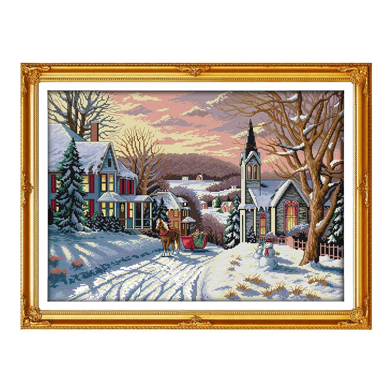 

Joy Sunday cross stitch kits diy Snowscape (6) DMC14CT 11CT cotton fabric livingroom shop painting gift art factory wholesale
