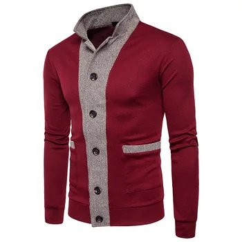 

2018 Autumn Popular Men Casual Sweater Computer Knitted Single Breasted Men Fashion 2 Color Striped Patchwork Clothes S-XXL