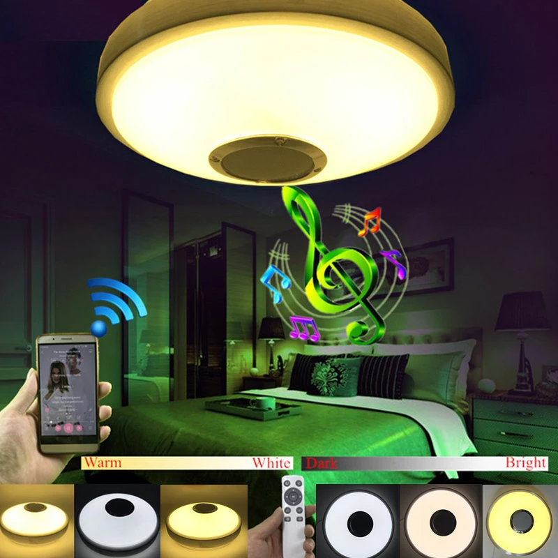 RGBW LED Ceiling Light Music Speaker Lamp Bluetooth APP Remote Control Bedroom Smart Ceiling
