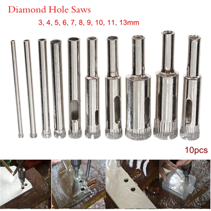 Новое поступление 10 шт. 3 мм-13 мм Сталь Diamond отверстие Пилы Бурильные долото набор