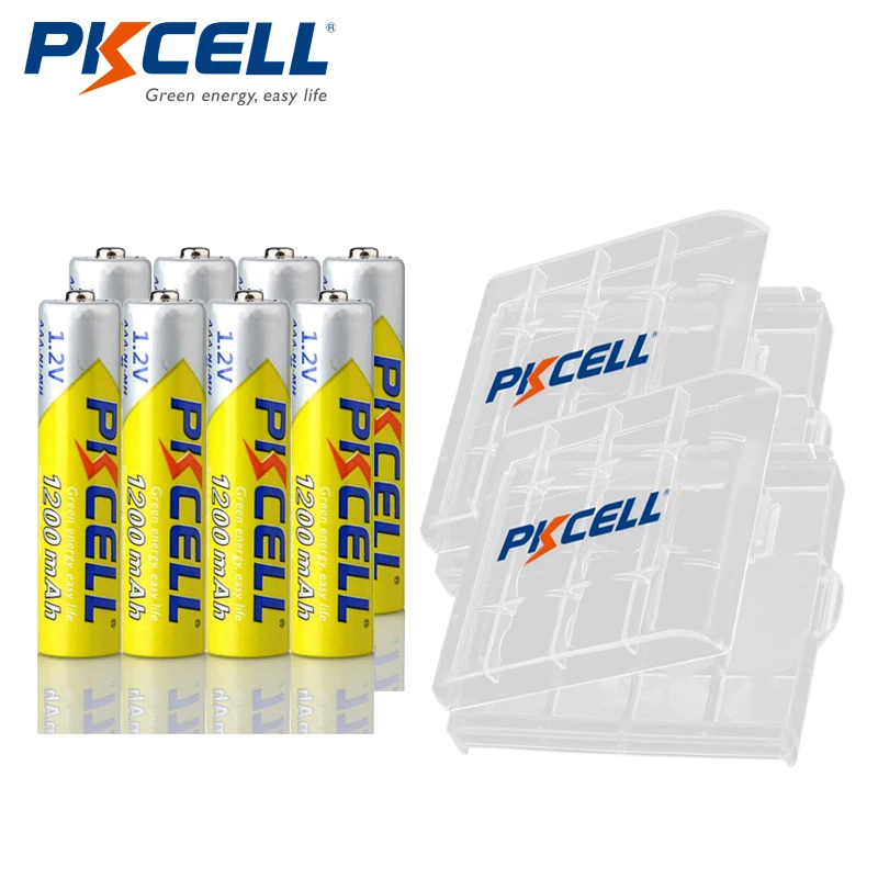 8pcs PKCELL AAA 1200mAh Battery 1.2V NIMH Rechargeable Batteries aaa +2pcs battery box holder for AA | Электроника