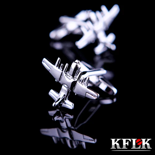 

KFLK Luxury HOT shirt cufflink for mens Brand cuff button Silver cuff link High Quality Airplane shape abotoadura Jewelry