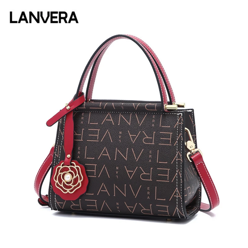 

LANVERA brand women casual plaid totes rivet sequined pearl handbag hotsale lady shopping purse crossbody shoulder messenger bag