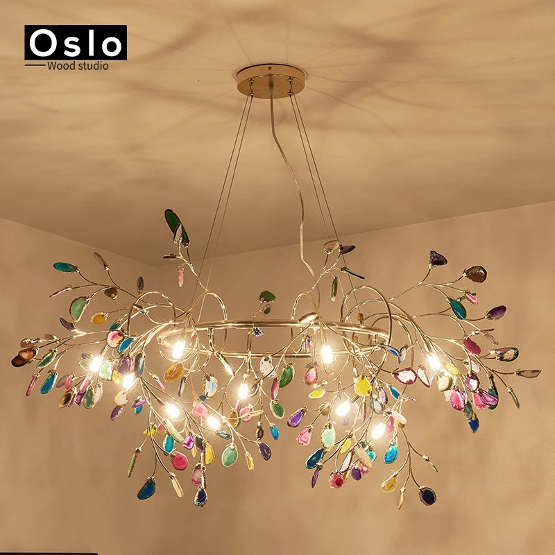 Современная люстра в скандинавском стиле Металлическая лампа с агатовым
