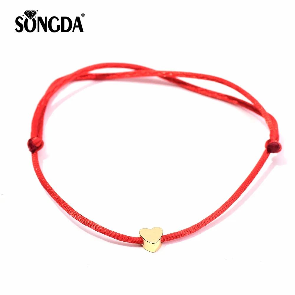 

SONGDA High Quality Copper Tiny Heart Bangles Gold Small Peach Heart Lovelace Red Thread String Rope Bracelets for Women Lovers