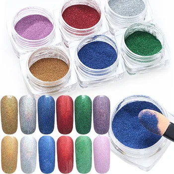 

6pcs/set nail art glitter powder mirror effect rainbow AB powder dust with Sponge Stick 1g DIY silver blue nail powder BZ056