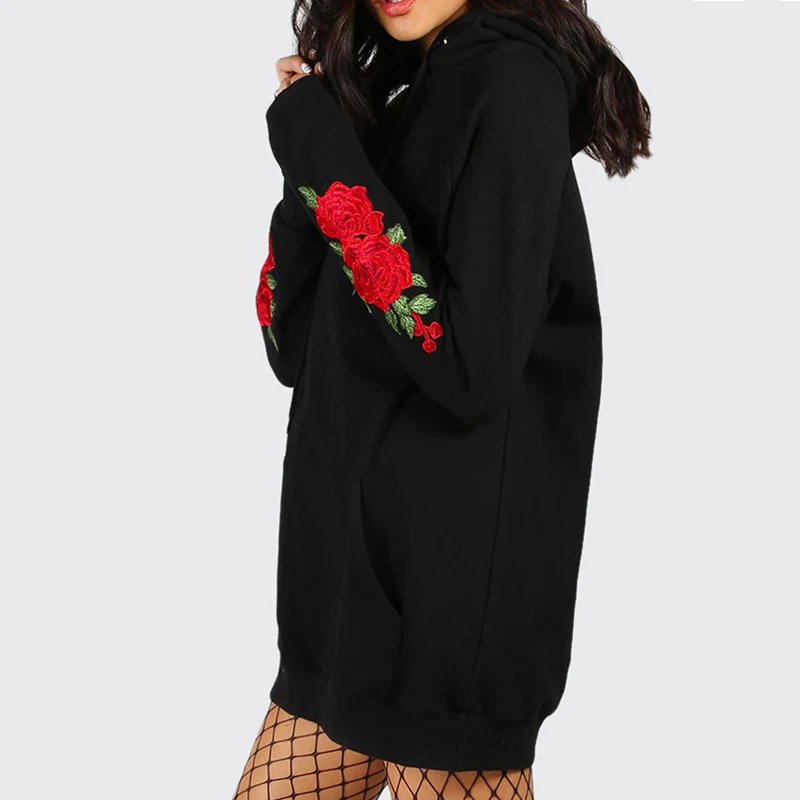 Осень Зима Негабаритных Толстовки винтажные Цветочные Вышивка свободные с капюшоном женские свитшоты спортивный костюм Модный пуловер 5XL