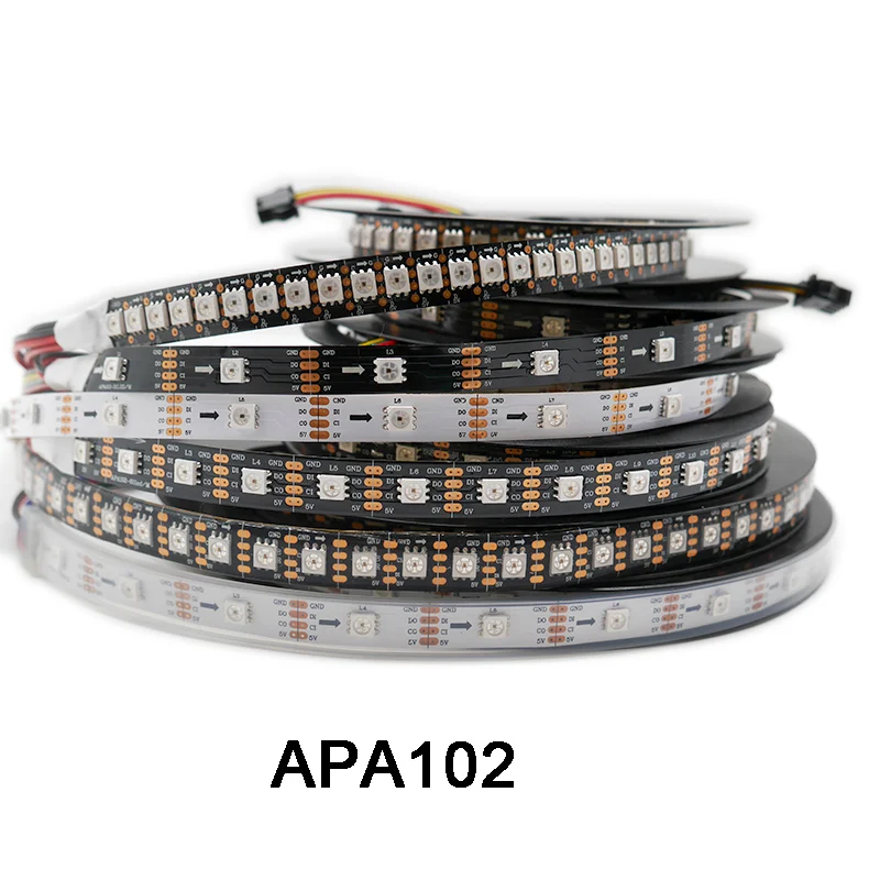 1 m/3m/5 m APA102 умная светодиодная Пиксельная полоса светильник DC5V 30/60/144 светодиодов/пикселей/м; IP30/IP65/IP67; данных и часы отдельно