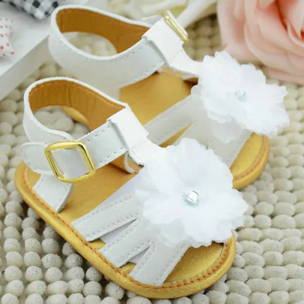 Baby Girl Summer White Flower Infant Soft Sole Princess Shoes Girls First Walkers 0-18 Months SHM3