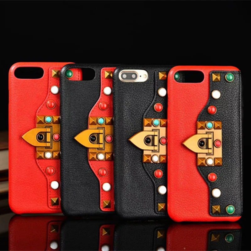 

Luxury Brand DR 3D Metal Rivet Pearl Stand Case for iphone 6 6S 7 8 plus X XS with card Holder hard phone case woman back cover