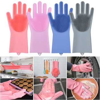 

Dish Washing Gloves With Scrbbers Magic Silicone Rubber Gloves For Cleaning Dishes Pink Multifuncti Gloves For Car Pet Brush