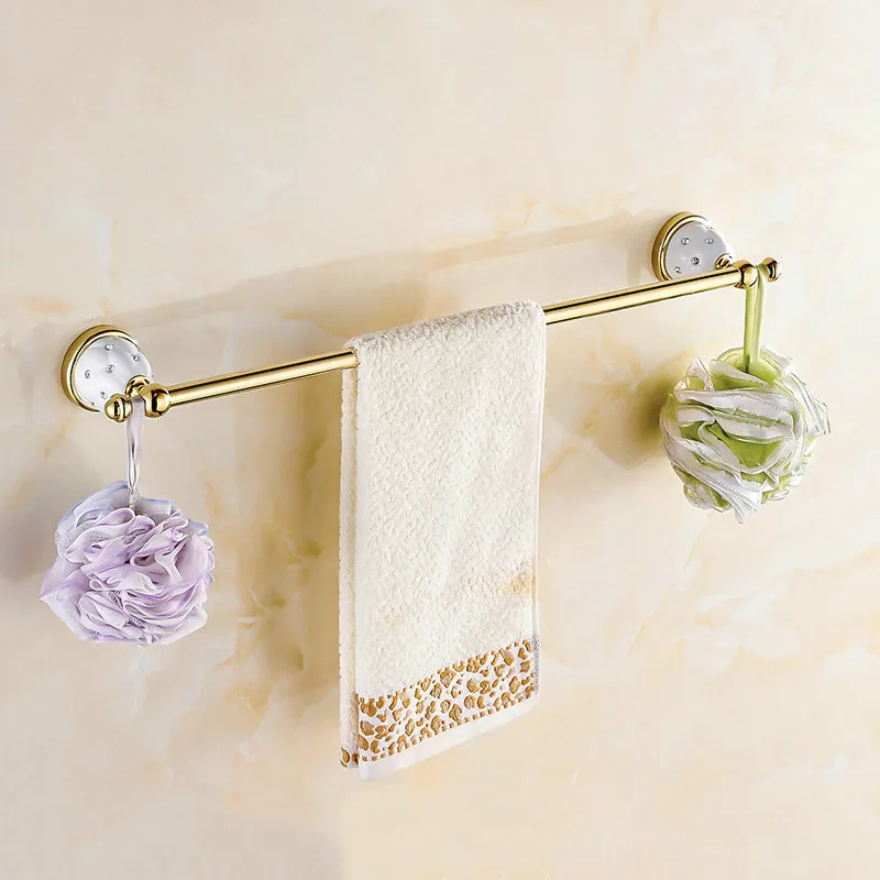 Antique Little Crystal Towel Rack Solid Brass Single Chrome Polished Towel Bar Gold Towel Holder Bathroom Accessories
