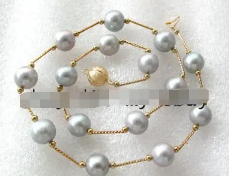

Gray Round Freshwater Pearl Tin Cup Necklace Ball Clasp 18