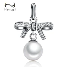 Hengyi Стерлинговое Серебро 925 пробы, с кристаллами и бантом, светящиеся CZ, с кристаллами, очаровательные женские браслеты, DIY серьги-гвоздики