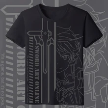 SAO меч Книги по искусству онлайн унисекс аниме летняя футболка молочного шелка Футболка модная Повседневное короткий рукав Футболка Топы Черный