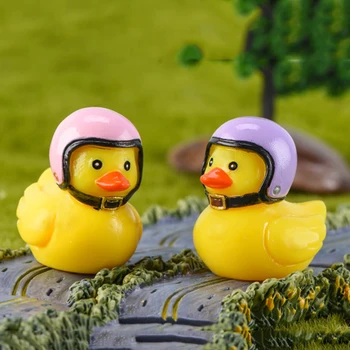 

ZOCDOU 1 Piece Mini Lucky Helmeted Yellow Duck Safe Duckling Car Ornament Small Statue Little Figurine Crafts House Decoration