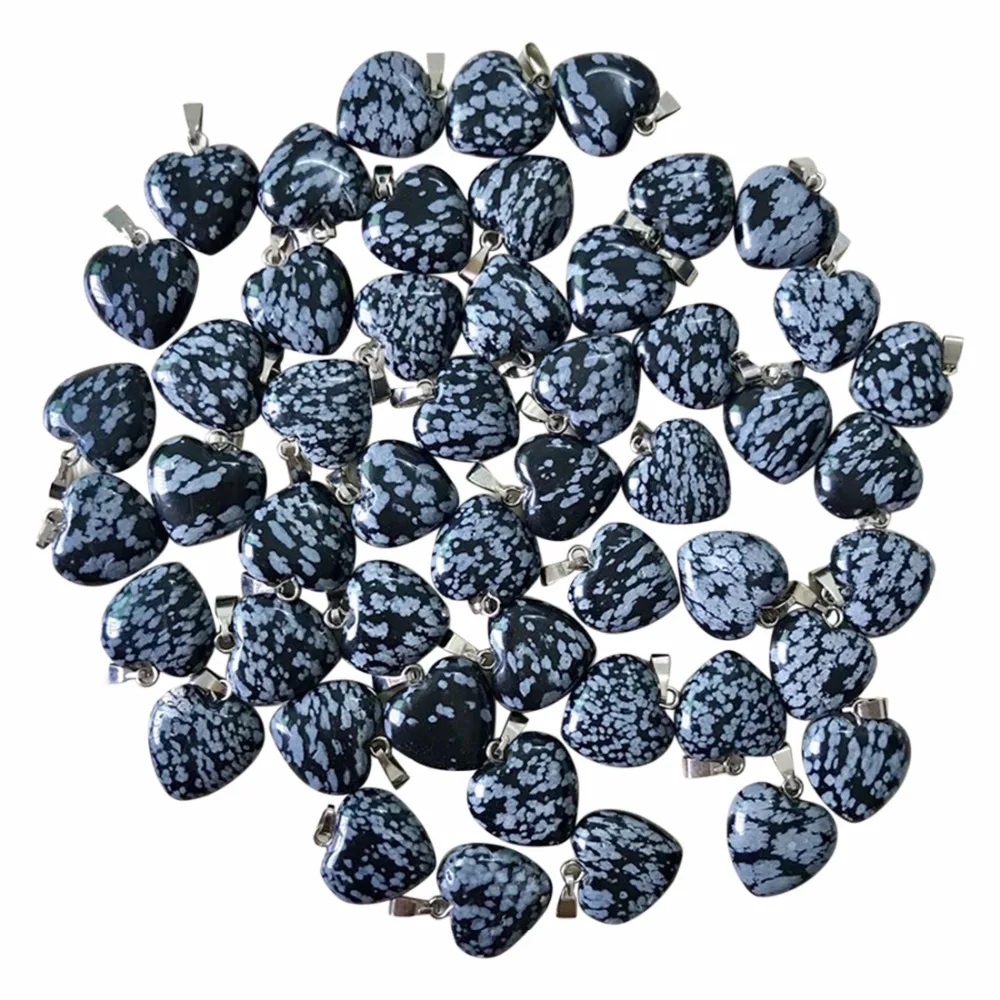 

Wholesale 25pcs/lot Love Heart-Shaped Pendant Snowflake Obsidian 16mm*16mm Natural Stone Jewelry Pendant for Earring Necklace