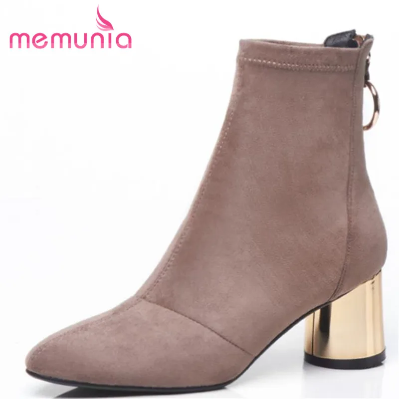 

MEMUNIA new arrive fashion square heels ankle boots women fashion autumn winter suede leather boots hot sale shoes woman