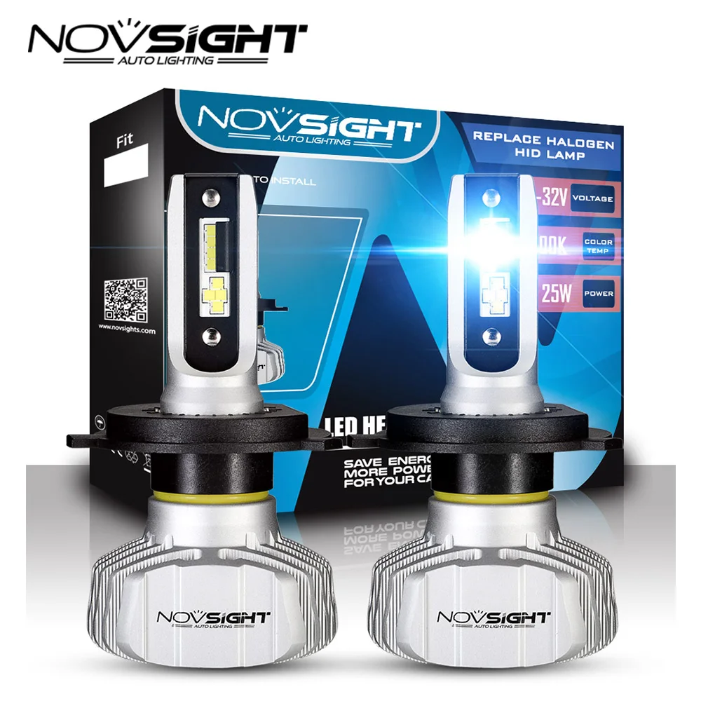 NOVSIGHT 2 шт. безвентиляторный автомобильный светильник H4 светодиодный головной