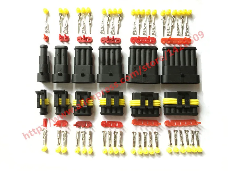 1P 5 Sets 1/2/3 Pin Car Waterproof Electrical Connector Plug Socket Kit with Wire Cable