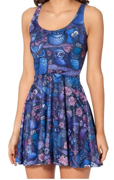 

SexeMara KNITTING SexeMara X-054 2014 spring New HOT Women Pleated Midnight Owl Skater Dress S M L XL Plus Size