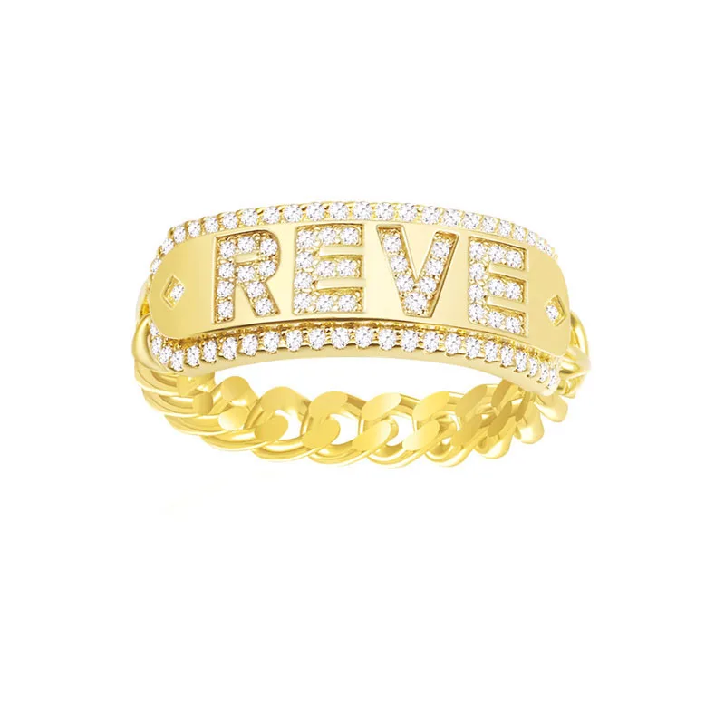 

SLJELY Luxury Pure 925 Sterling Silver Yellow Gold Color Letter REVE OUI Chain Ring CZ Zircon Stones Women Monaco April Jewelry