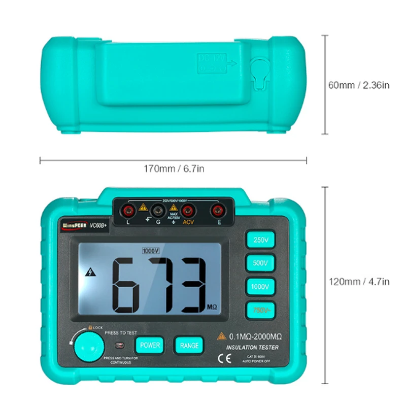 VC60B+ цифровой тестер сопротивления изоляции 250 V/500 V/1000 V изоляции импедансный Тестер DC/AC 0,1~ 2000 M Ом