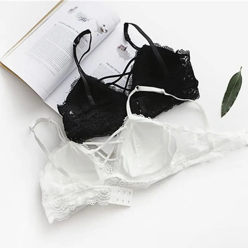 Sexy Lace Bralette Bra Bustier Crop Tops Women Lace Strappy Padded Bra Crop Tops