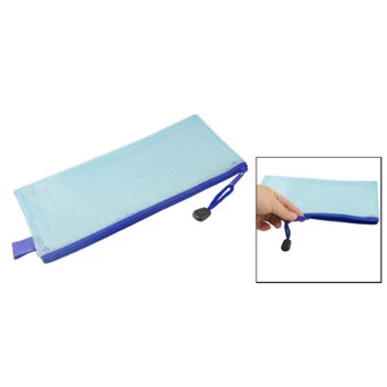 

Affordable Grid Design Blue Zipper Closure Soft PVC Stationery Pouch Bag